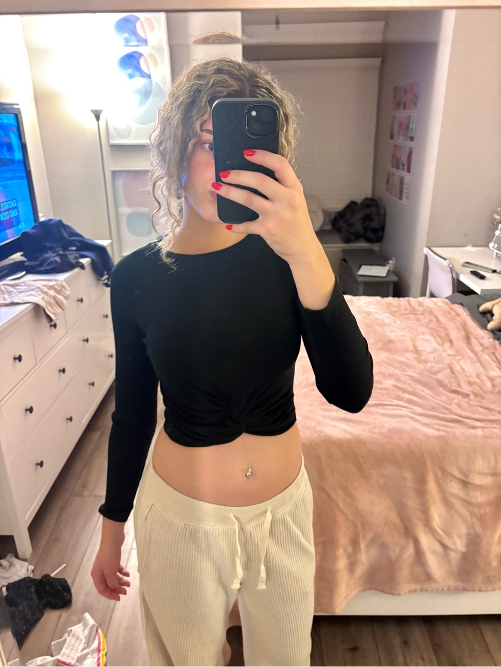 Zara Black Long Sleeve Twist Crop Top